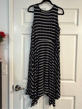torrid Black and White Striped Asymmetrical Midi Dress